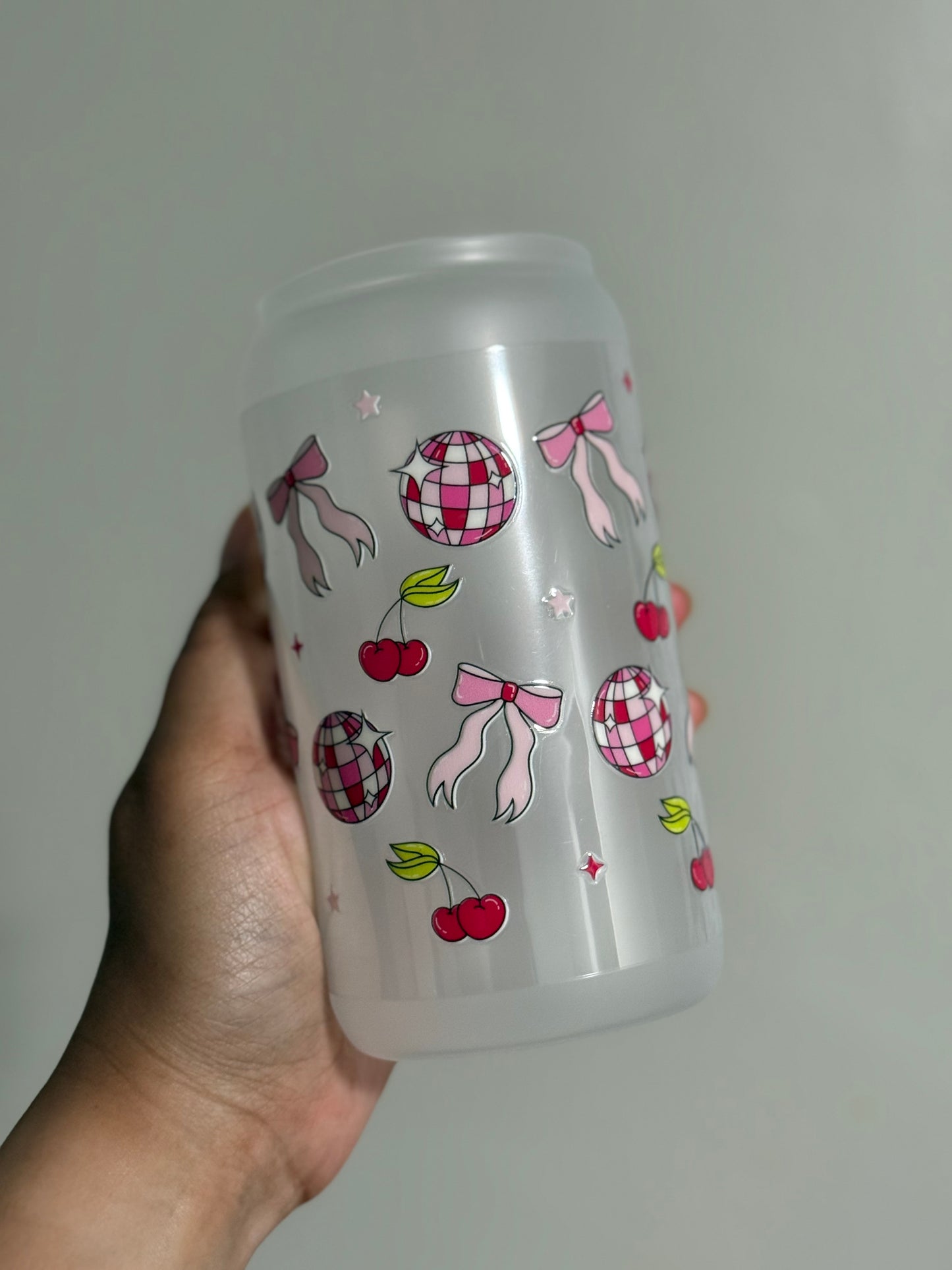 Pink Disco and Bows CYO 16oz Glass Can Only*