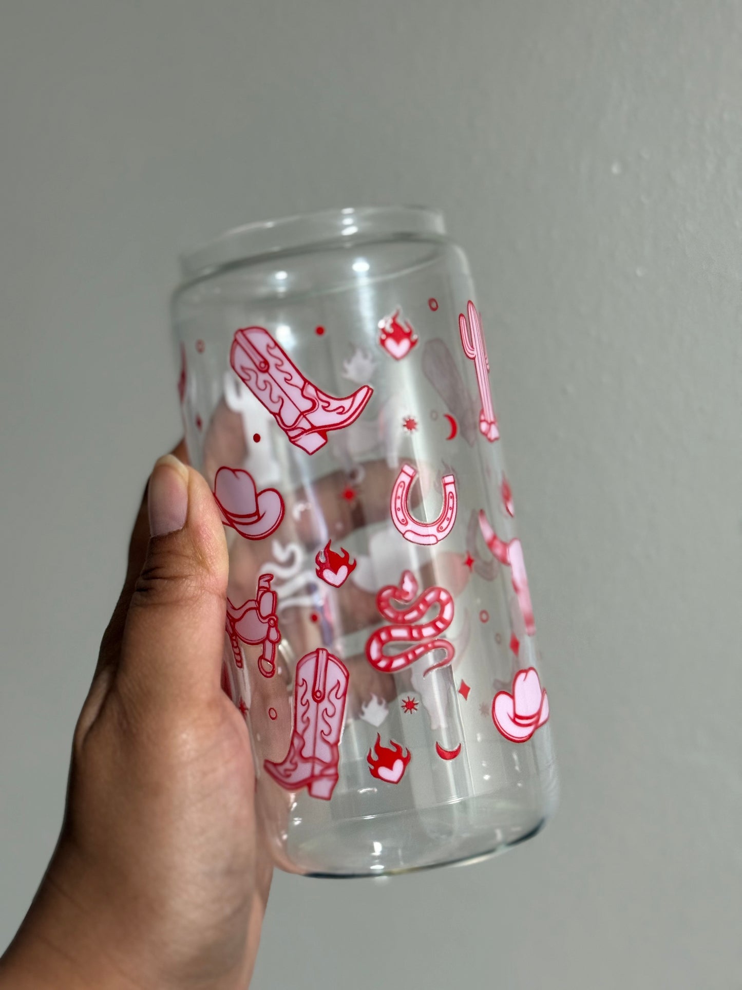 Pink Western CYO 16oz Glass Can Only*