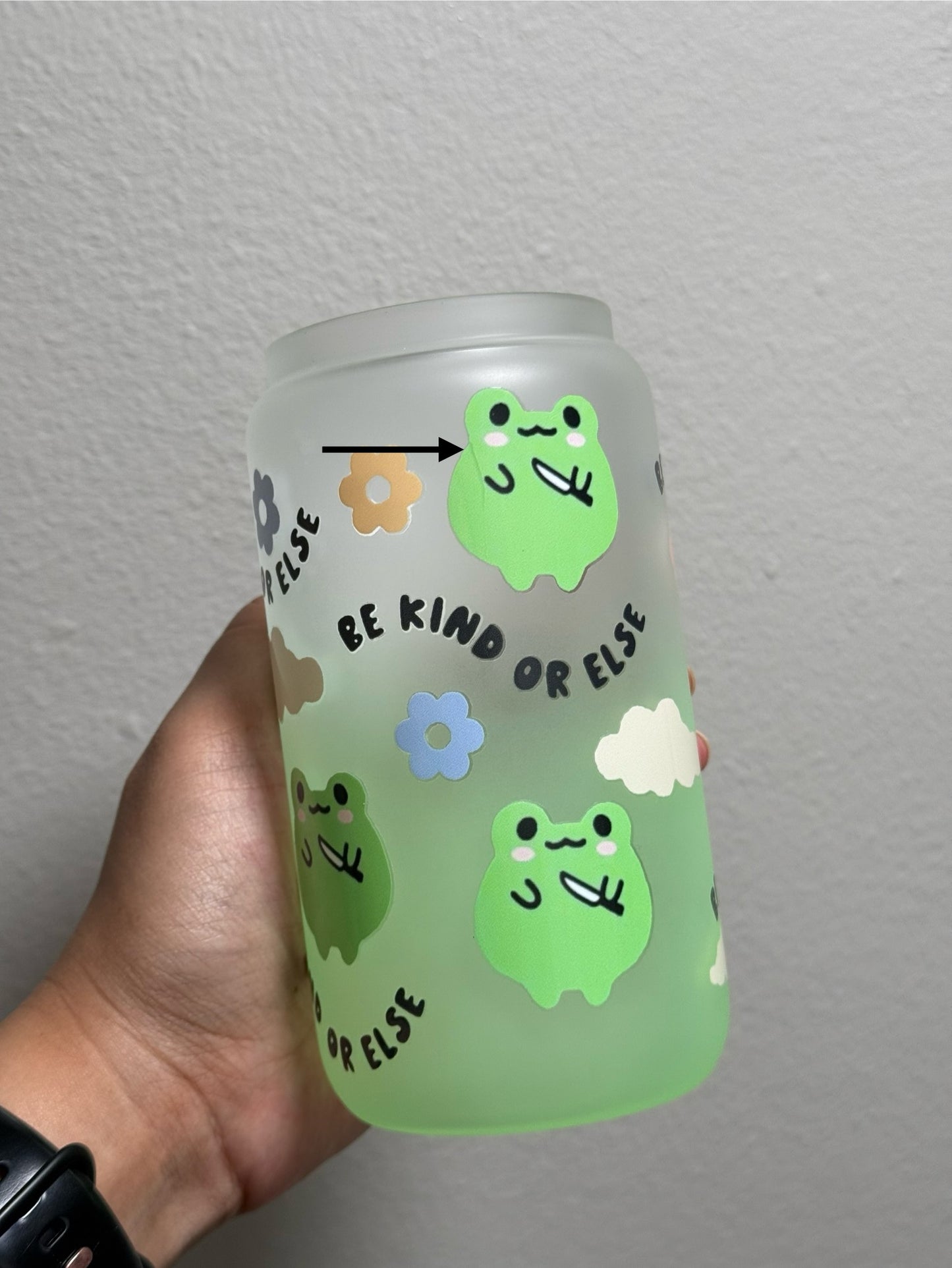 16oz Be Kind or Else Frosted Gradient Green Glass Can Only *oopsie edition*