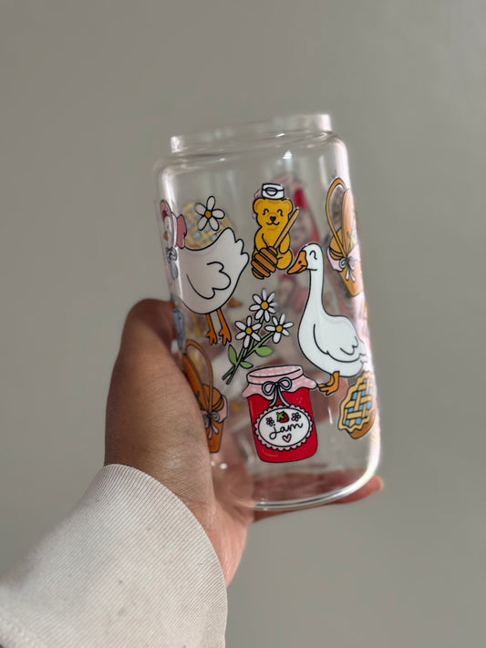 16oz [Double-Sided] Picnic Geese Clear Glass Can Only*
