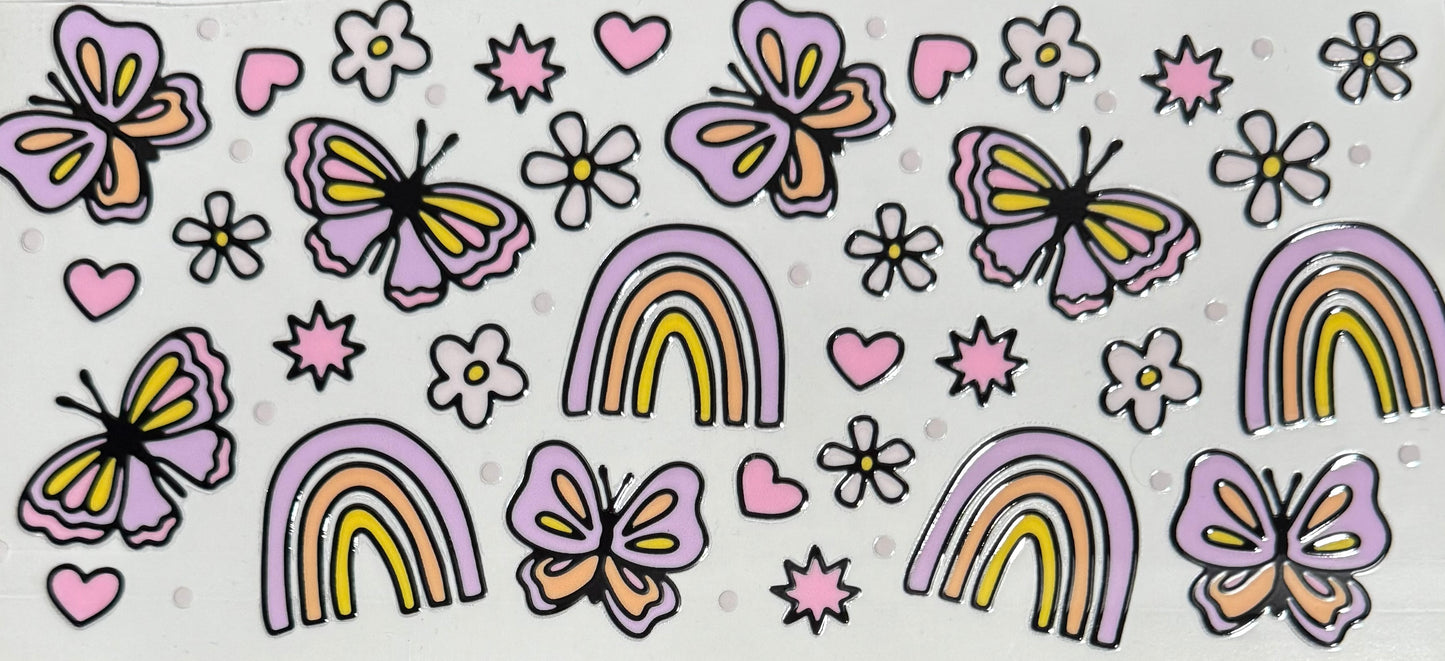 [Double-Sided] Butterflies and Rainbows CYO 16oz Glass Can Only*