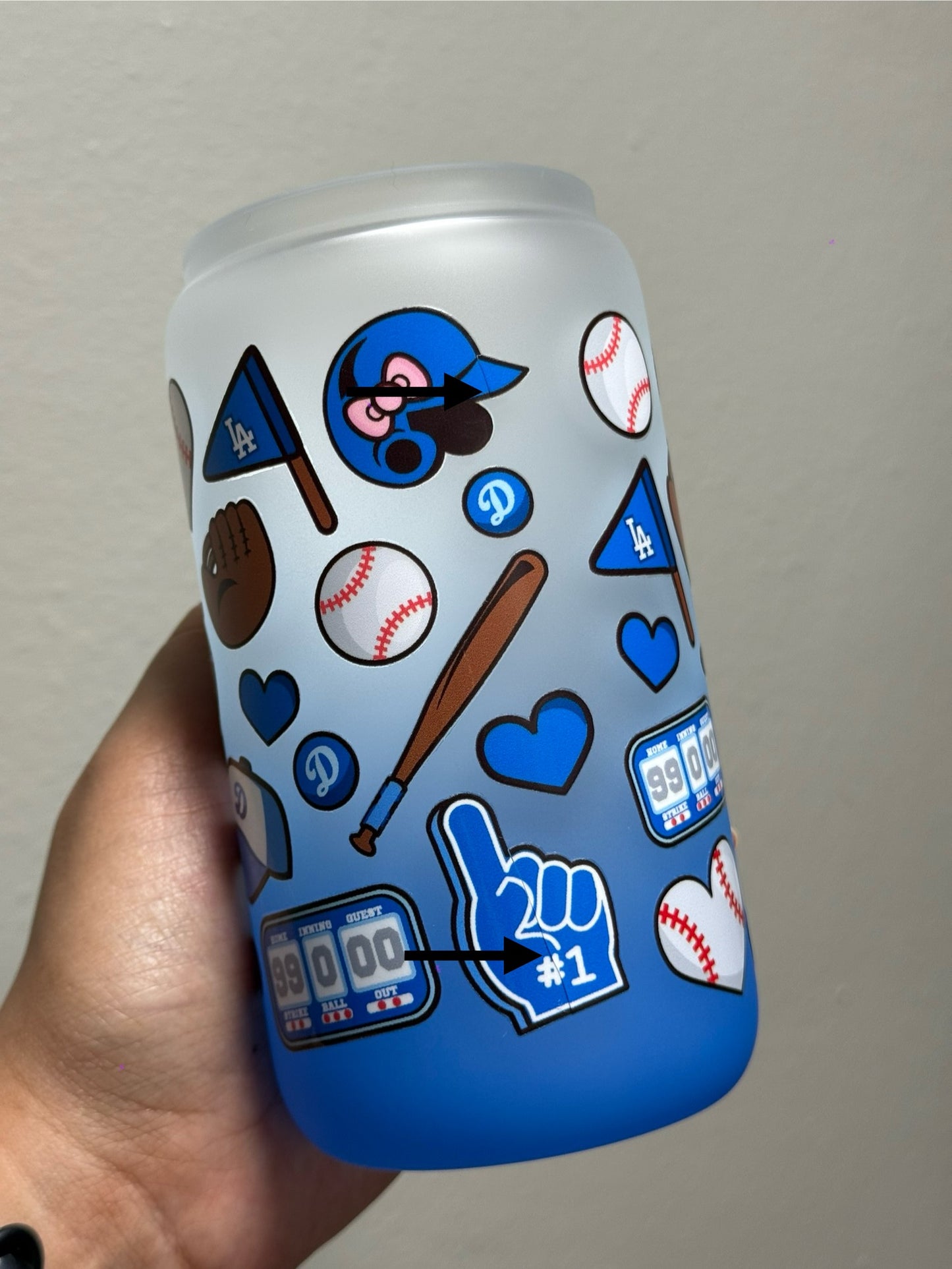 16oz HK Dodgers Frosted Gradient Blue Glass Can Only *oopsie edition*