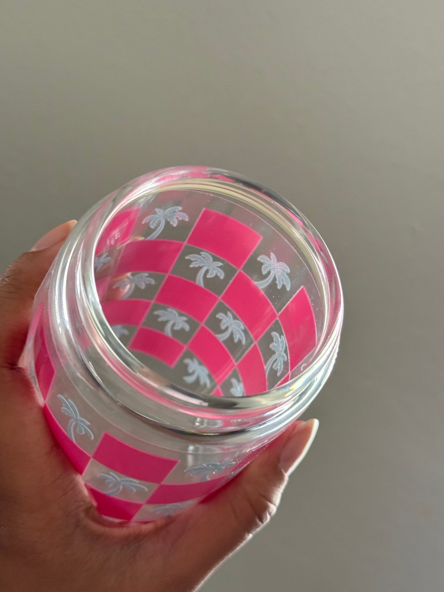 [Double-Sided] Checkered Palm Trees CYO 16oz Glass Can Only*