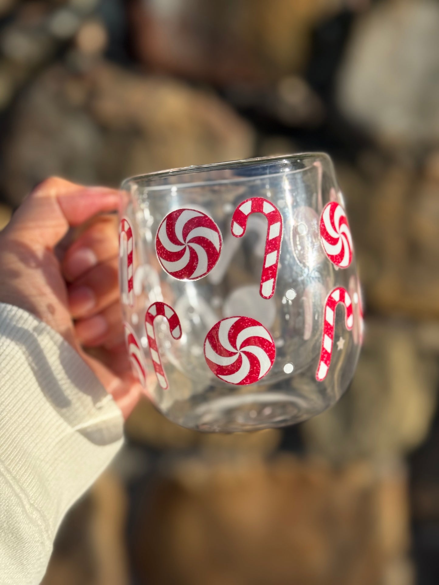 12oz Candy Cane Double-Wall Glass Mug