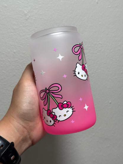 16oz HK Cherries Frosted Gradient Pink Glass Can Only