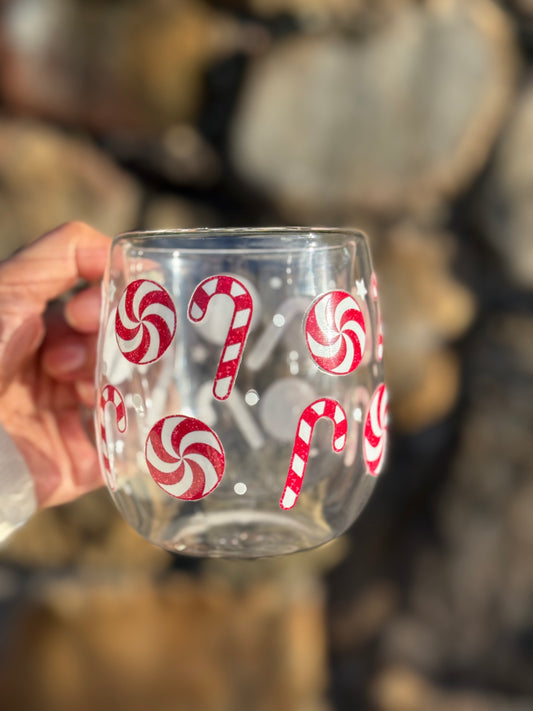 12oz Candy Cane Double-Wall Glass Mug