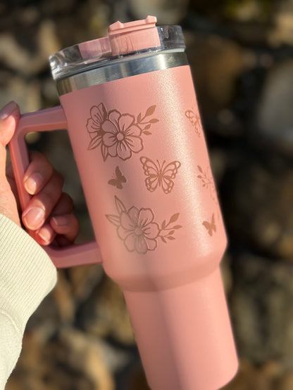 40oz Floral Butterfly Sailor’s Delight Pink Tumbler