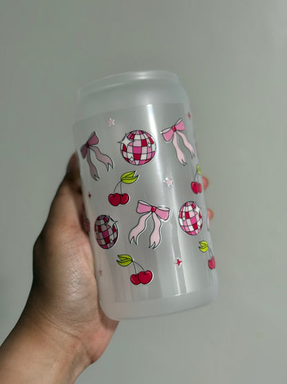 Pink Disco and Bows CYO 16oz Glass Can Only*