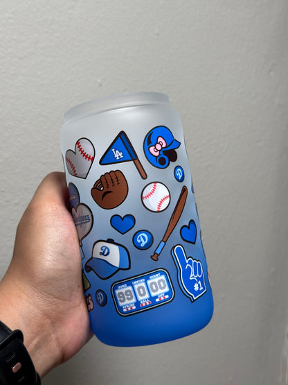 16oz HK Dodgers Frosted Gradient Blue Glass Can Only *oopsie edition*