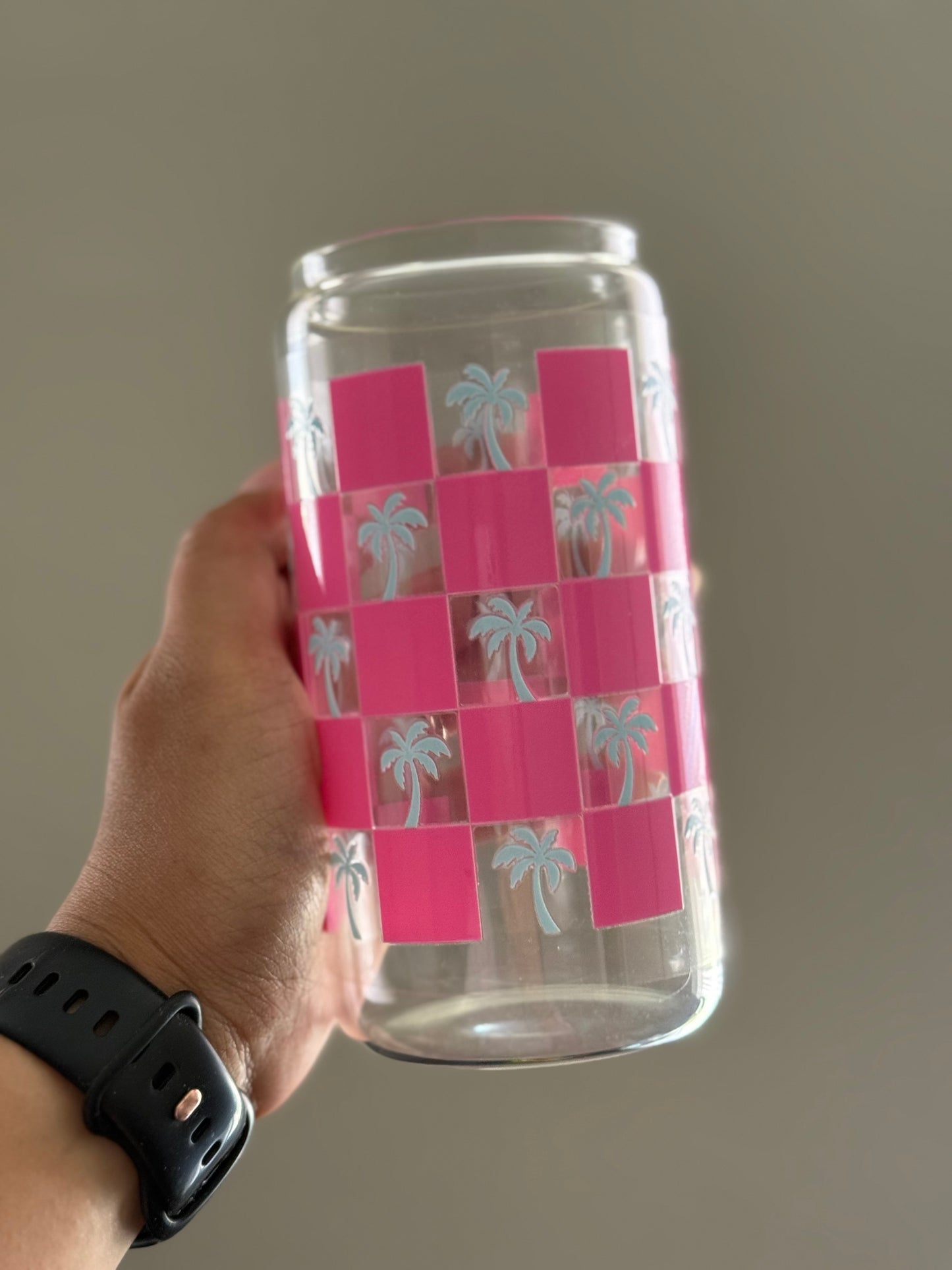 [Double-Sided] Checkered Palm Trees CYO 16oz Glass Can Only*