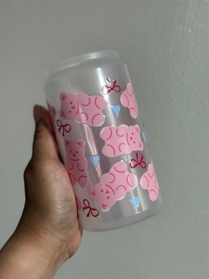 [Double-Sided] Pink Gummy Bears CYO 16oz Glass Can Only*