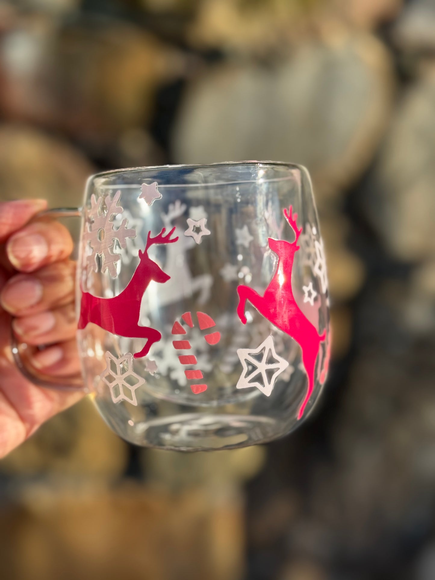 12oz Reindeer Double-Wall Glass Mug