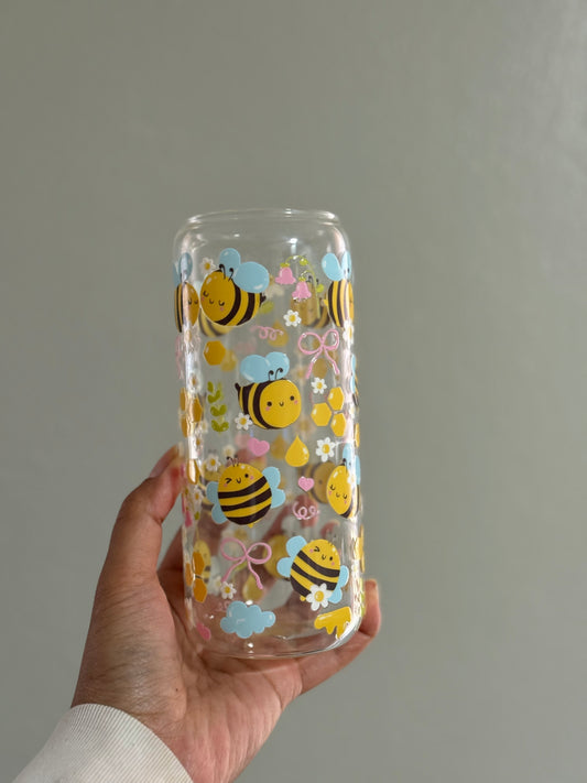 20oz [Double-Sided] Sweet Honey Bee Clear Glass Can Only*