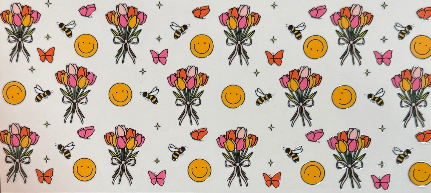 [Double-Sided] Smiley Faces and Bouquets CYO 16oz Glass Can Only*