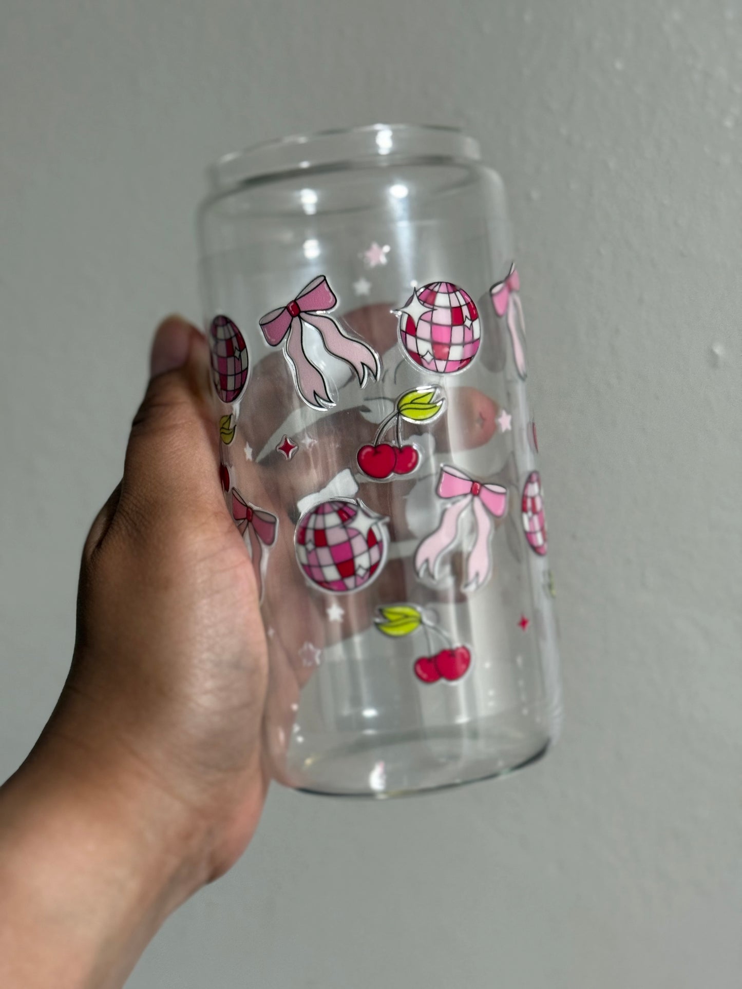 Pink Disco and Bows CYO 16oz Glass Can Only*