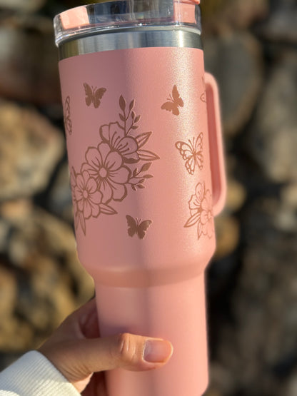 40oz Floral Butterfly Sailor’s Delight Pink Tumbler