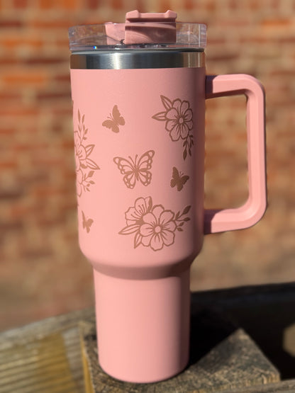 40oz Floral Butterfly Sailor’s Delight Pink Tumbler