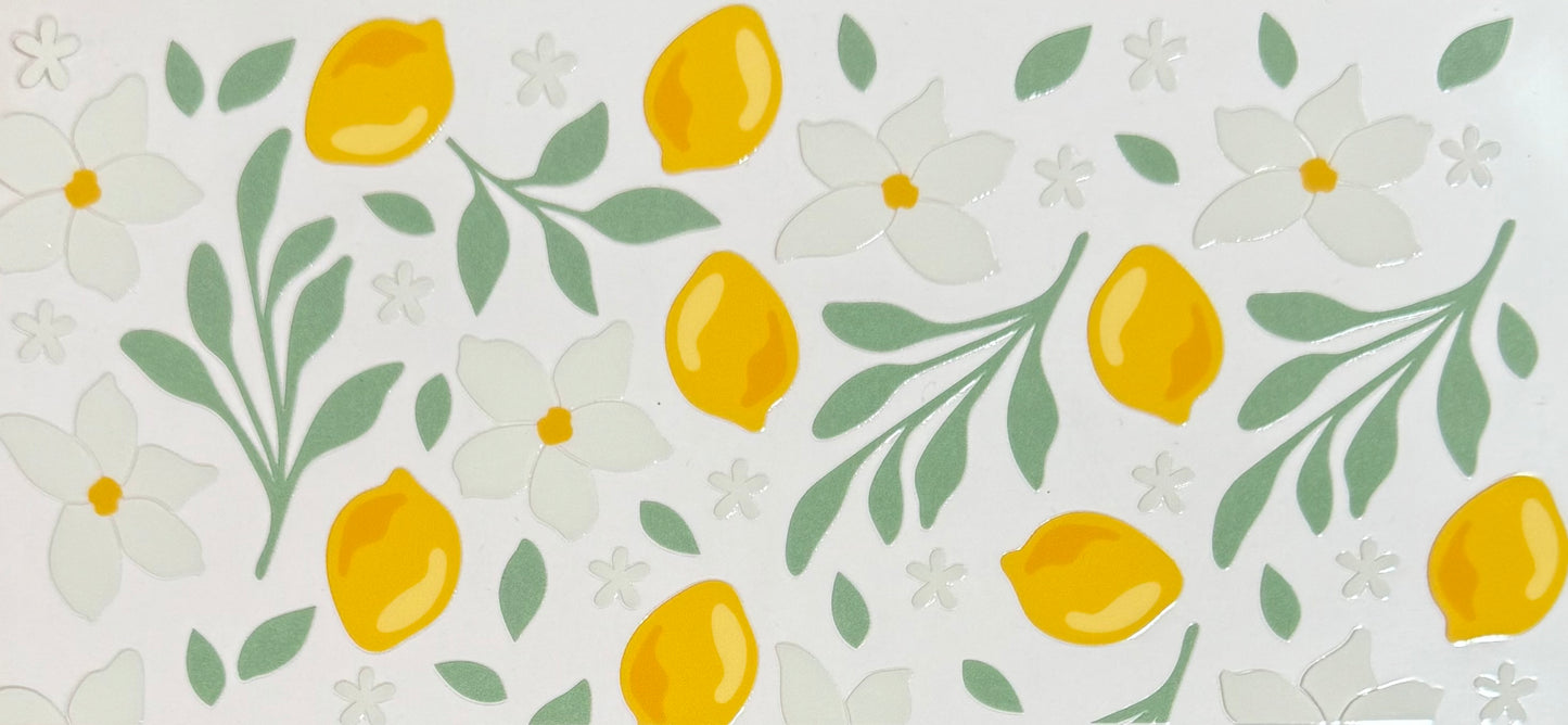 [Double-Sided] White Florals & Lemons CYO 16oz Glass Can Only*