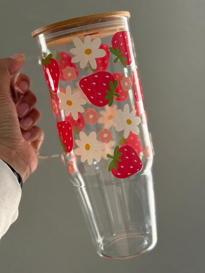 40oz [Double-Sided] Strawberry Fields Clear Glass Tumbler *oopsie edition*