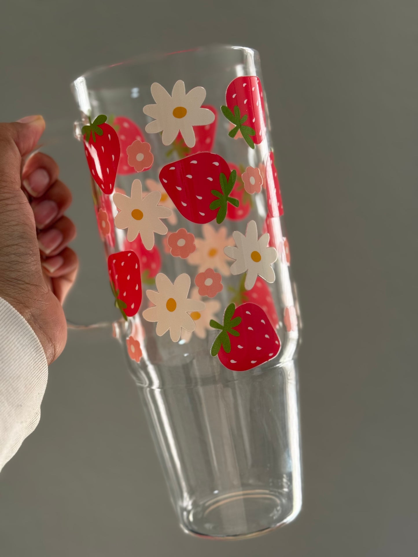 40oz [Double-Sided] Strawberry Fields Clear Glass Tumbler *oopsie edition*