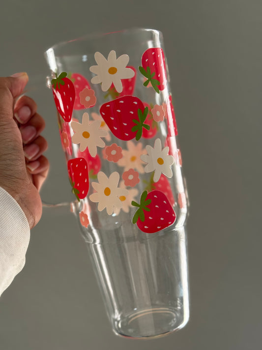 40oz [Double-Sided] Strawberry Fields Clear Glass Tumbler *oopsie edition*