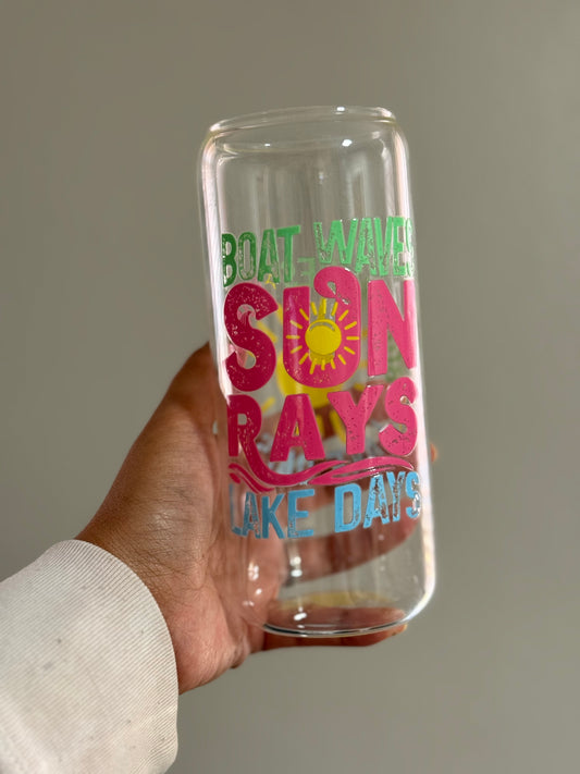 20oz [Double-Sided]Boat Waves Sun Rays Lake Days Clear Glass Can Only*