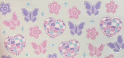 [Double-Sided] Pastel Butterflies and Heart Discos CYO 16oz Glass Can Only*