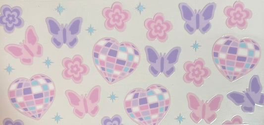 [Double-Sided] Pastel Butterflies and Heart Discos CYO 16oz Glass Can Only*