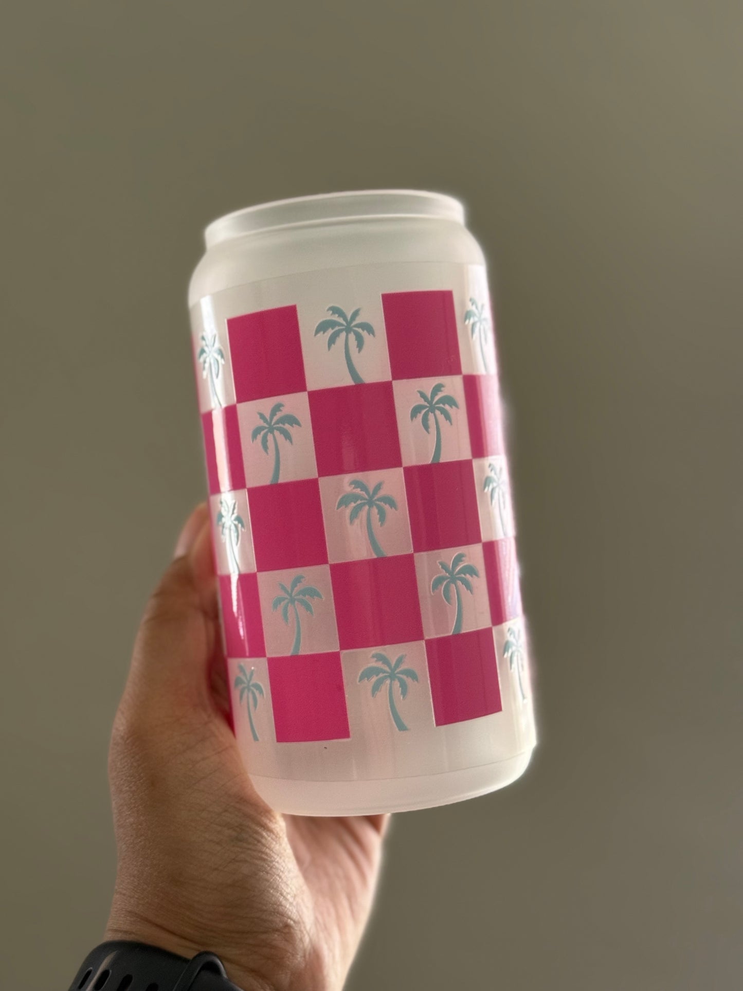 [Double-Sided] Checkered Palm Trees CYO 16oz Glass Can Only*