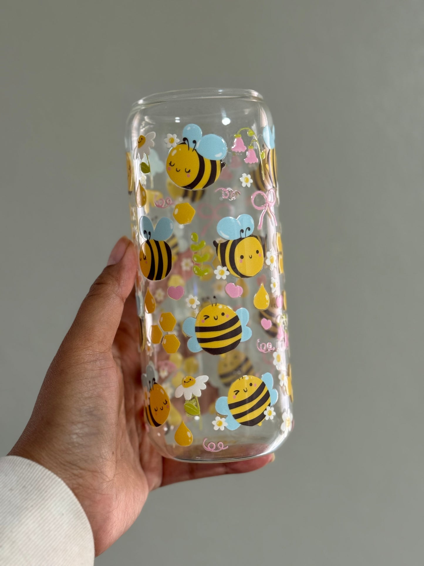 20oz [Double-Sided] Sweet Honey Bee Clear Glass Can Only*