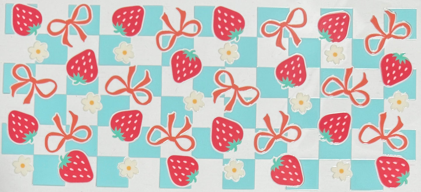 [Double-Sided] Strawberries & Bows Checkered CYO 16oz Glass Can Only*