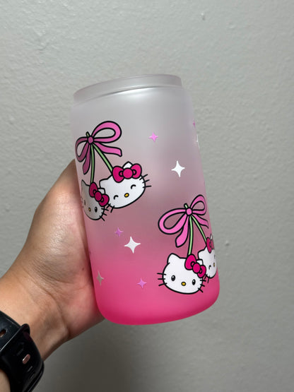 16oz HK Cherries Frosted Gradient Pink Glass Can Only