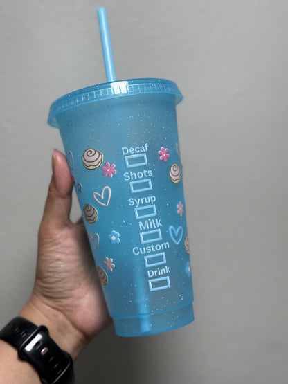 24oz Cinna Starbs Light Blue Glitter Cold Cup