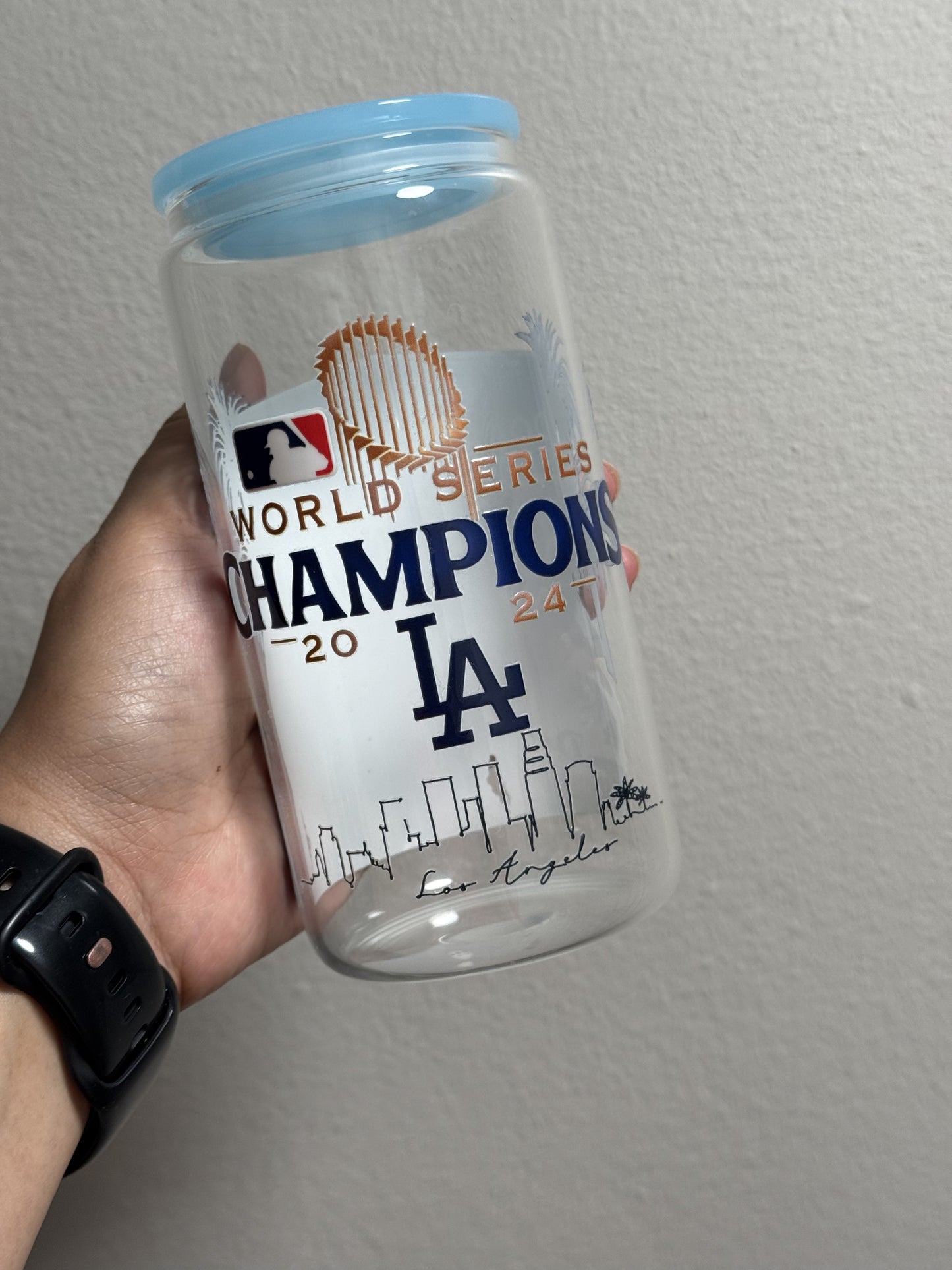 2024 WS Baseball Winners 16oz Clear Glass Can