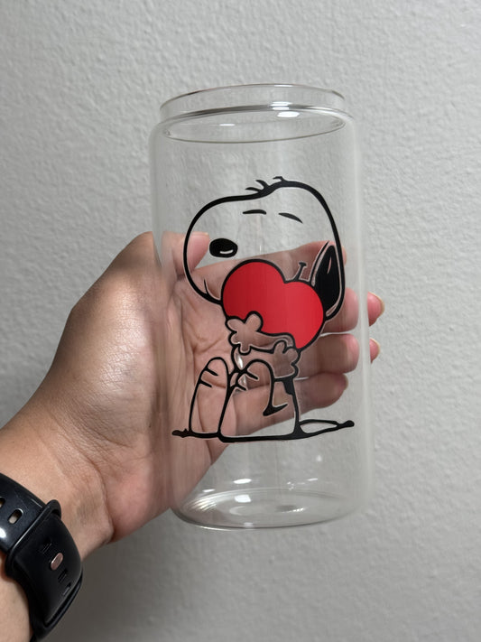 16oz Dog Love Clear Glass Can Only