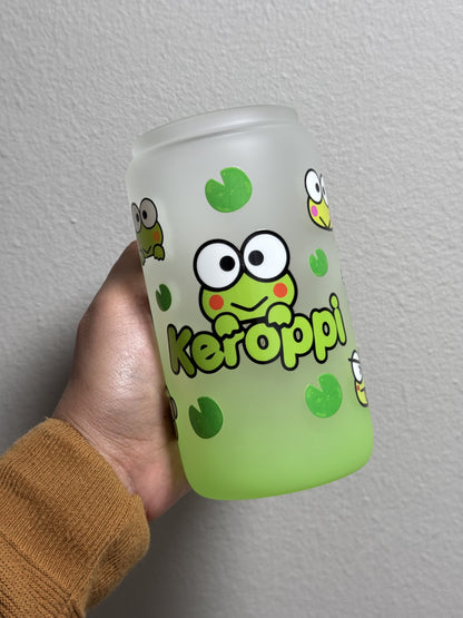 16oz Kawaii Frog Frosted Gradient Green Glass Can Only