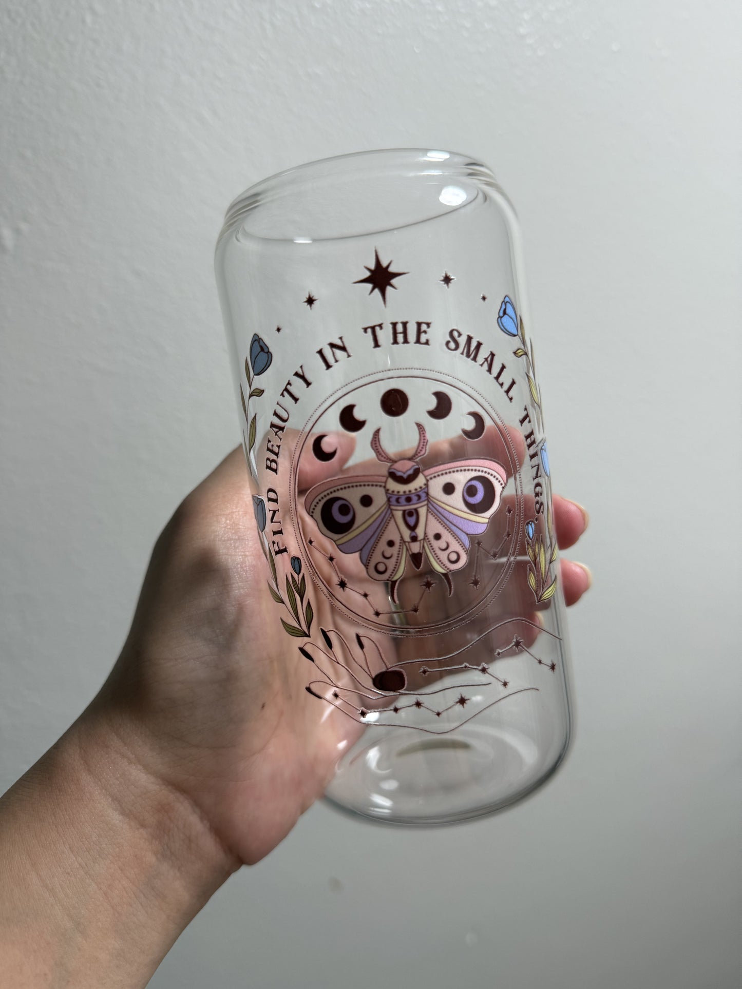 16oz Find The Beauty Clear Glass Can Only  *oopsie edition*