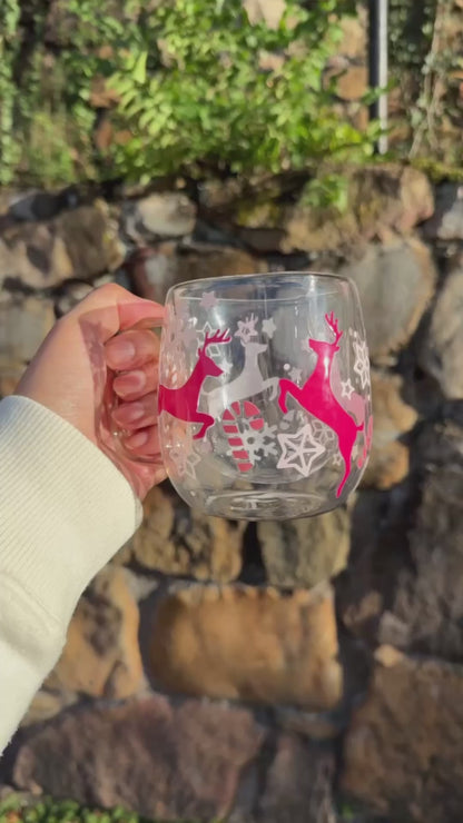 12oz Reindeer Double-Wall Glass Mug