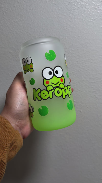 16oz Kawaii Frog Frosted Gradient Green Glass Can Only