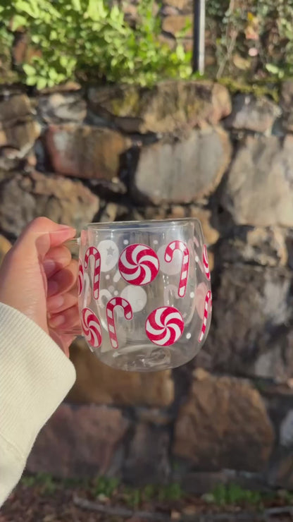 12oz Candy Cane Double-Wall Glass Mug