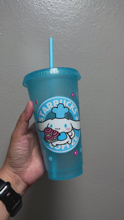 24oz Cinna Starbs Light Blue Glitter Cold Cup