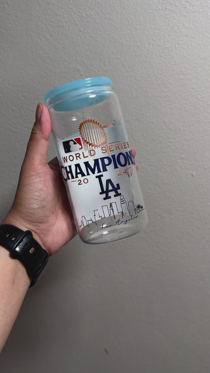 2024 WS Baseball Winners 16oz Clear Glass Can